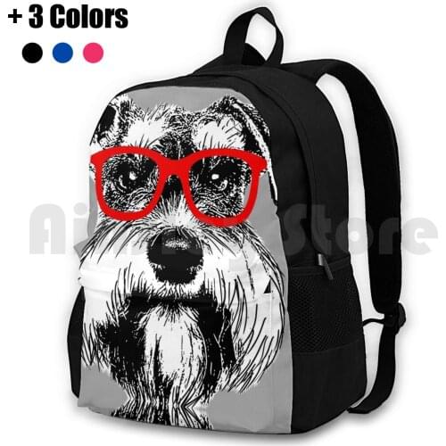 Schnauzer Cool Nerd Red Glasses Outdoor Hiking Backpack Waterproof Camping Travel Schnauzer Miniature Schnauzer Black Schnauzer