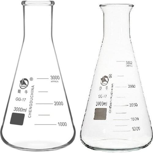 Glass Conical Flask High Borosilicate Glass Erlenmeyer Flasks Shaker Bottle Bell Mouth Small Caliber 3000ml 1 / PK