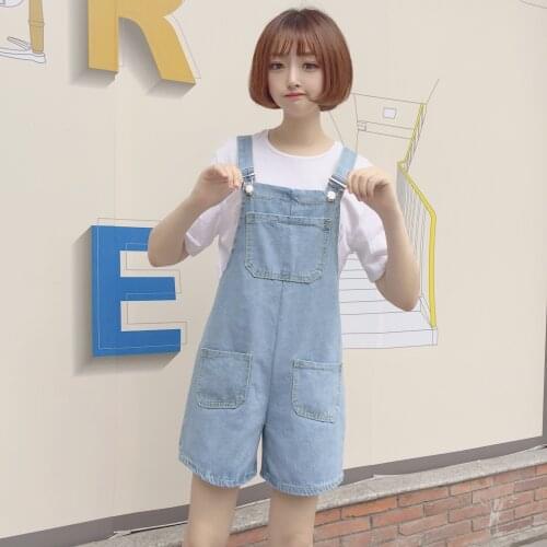 Light Blue Loose Women Denim Jumpsuit Pockets Wide Leg Shorts 2020 New Summer Casual Female Jean Jumpsuits XS S M L