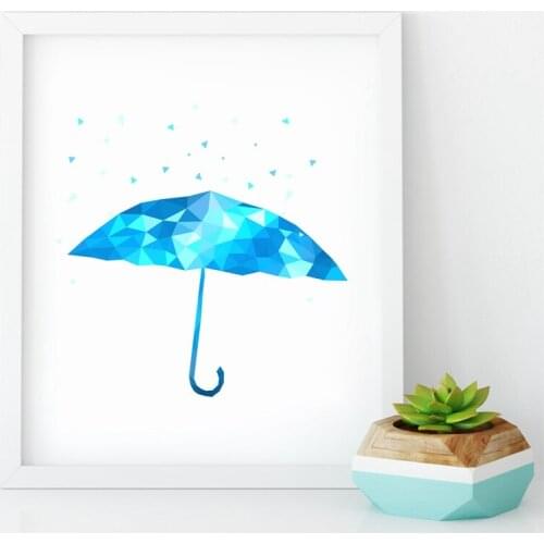 Creative Polygonal Umbrella Poster Art Print Wall Pictures , Modern Abstract Rainy Canvas Art Painting Home Office Decor