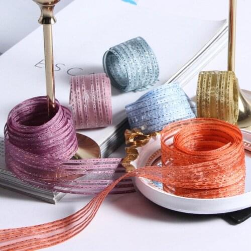 5 yards Glitter Silver Line Jumper Striped Snow Organza Satin Ribbon for DIY Bowknot Clothing Material Gift Packaging Ribbons