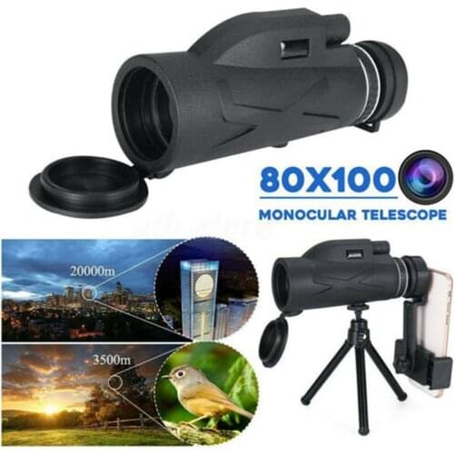 Black 80X100 HD Zoom Monocular Telescope Phone Camera Starscope Hiking Hunting Tripod Bird Watching Wildlife Hunting Hiking