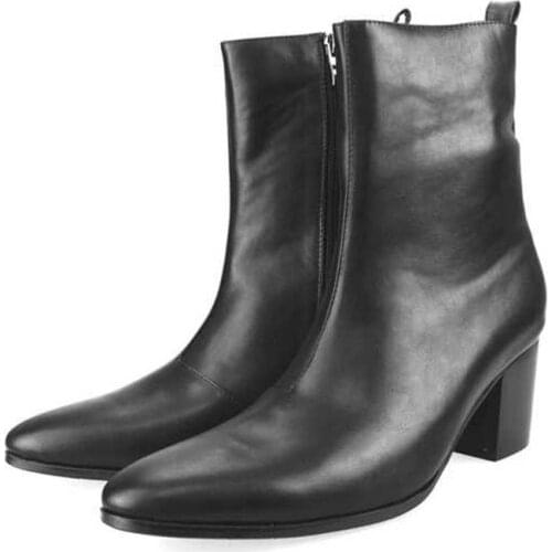 Autumn Winter High Heels Man Boots High Quality Genuine Leather Waterproof Zipper Shoes Suede Comfortable Chelsea Boots Men