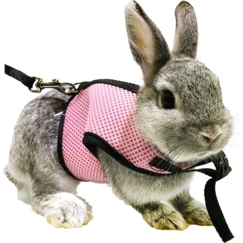 Soft Rabbits Harness Adjustable Breathable with Stretchy Leash for Bunny Hamster PINK Color S/M/L