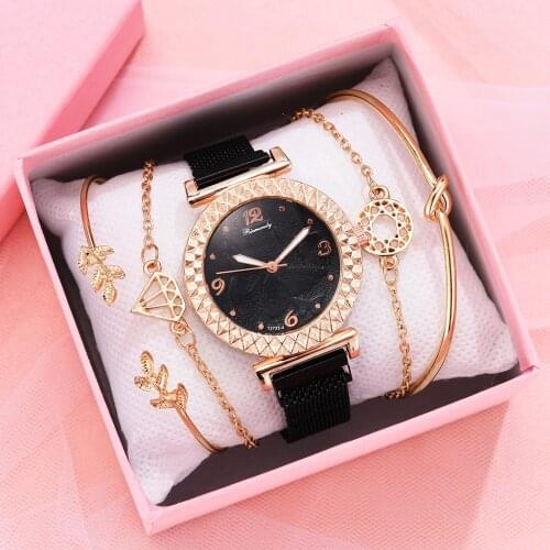 5 PCS Set New Luxury Gold Ladies Watch Bracelet Set Butterfly Quartz Wristwatch Women Watch Magnic Strap Gift Reloj Mujer 2021