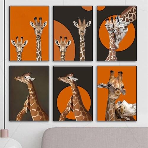 Nordic Giraffe Animal Wall Art Poster And Print Parent-child Canvas Painting Family Modern Wall Pictures Living Room Home Decor
