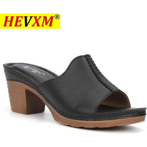HEVXM 2021 New Summer Sewing thread Women Sandals Round head Ladies High heel slippers Fashion Women Shoes Zapatillas de mujer