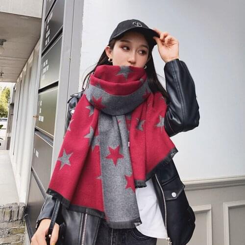Autumn winter warm temperamental new arrival high quality vintage elegant stars print casual wild knit lovely double side scarf