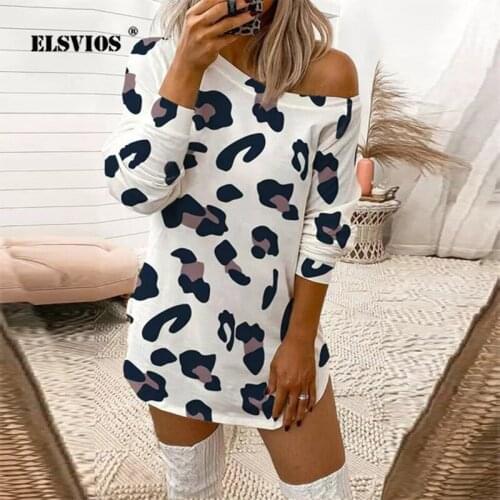 Spring Sexy Off Shoulder Long Sleeve T-Shirt Dress Autumn Women Fashion Leopard Printing Vestidos Elegant Lady Slim Mini Dresses