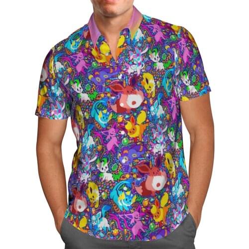 Color Anime 3D Print Beach Hawaiian 2021 Summer Shirt Short Sleeve Shirt Streetwear Oversized 5XL Camisa Social Chemise Homme