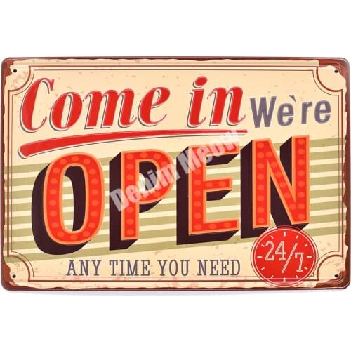 Come In Open Vintage Embossed Metal Tin Signs Bar Pub Casino Decorative Plates Wall Stickers Advertising Iron Poster 30*20CM