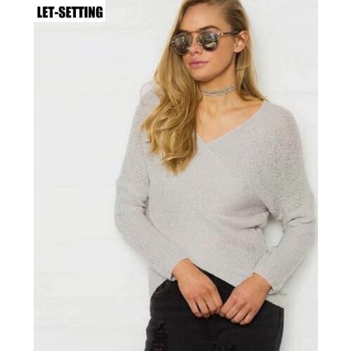 V-neck cross knitted down sleeve pullover female casual fashion jumper autumn winter multicolor chest cross long sleeve sweater