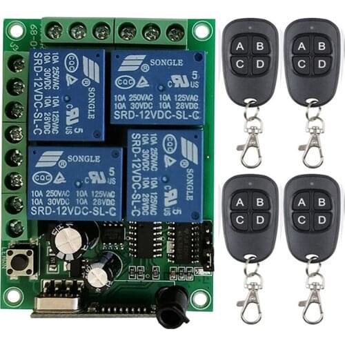 DC 12V 24V 4CH 4 CH Wireless Remote Control Light Switch System Wireless RF Relay Radio Receiver Module Transmitter 315/433Mhz
