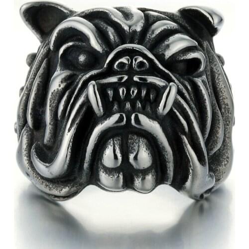 SECRET BOYS Domineering Retro Pitbull Bulldog 316L Stainless Steel Mens Punk Ring Gift