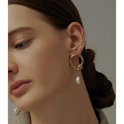 Minimalist Vintage Earrings For Women Fashion Geometric Knot Natural Freshwater Pearl Drop Earrings Party Jewelry Accessories