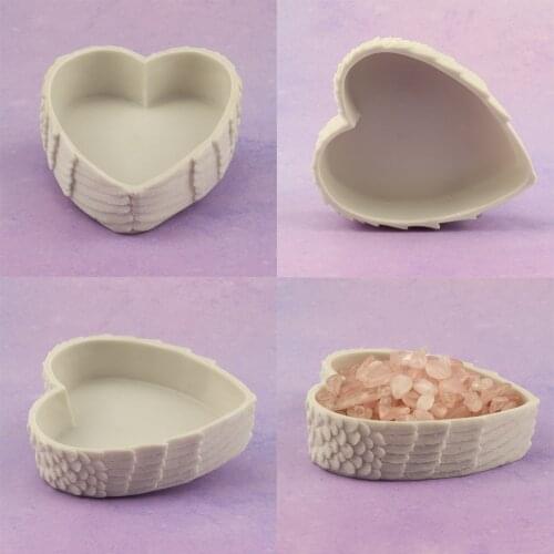 Resin Love Heart Feathers Shaped Storage Container Jewelry Box Crystal Gem Stones Case Cosmetic Makeup Holder Home Decor Crafts