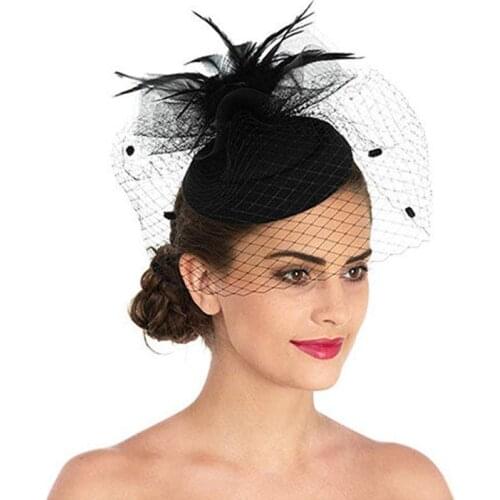 Wedding Fedora Hat Feather Hair Clips Bridal Hairpins Mesh Yarn Hair Clips for Party Women Fascinator Hairpin Hair Accessories