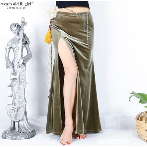 Velvet Belly Dance Practice Clothes New Autumn Skirt Eith Open Slit FMM01-4