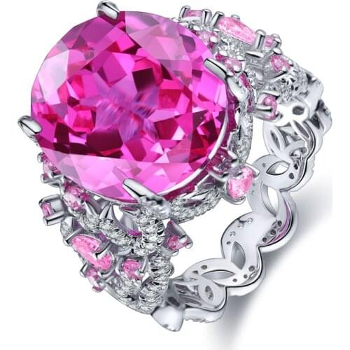 Zhanhao New Arrival 13.3cts Big Carat Gemstone Lab Grown Pink Ruby Sapphire 925 Sterling Silver Jewelry Ring