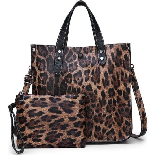 Women Zipper PU Leather Handbag Leopard Shoulder Bag Female Messenger Bags Shopping Money Tote