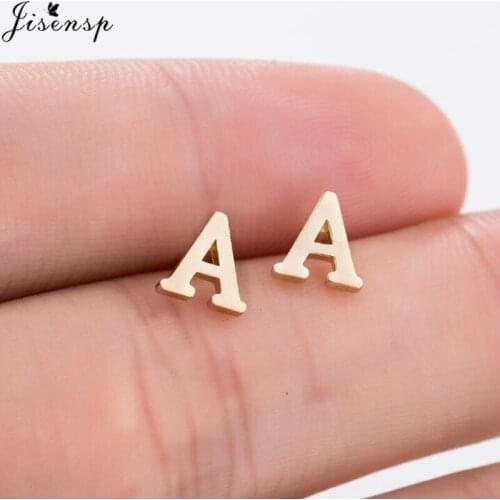 Jisensp Stainless Steel Ear Studs Jewelry Tiny 26 English Letters Initial Name Stud Earring Fashion Jewelry for Women Gift