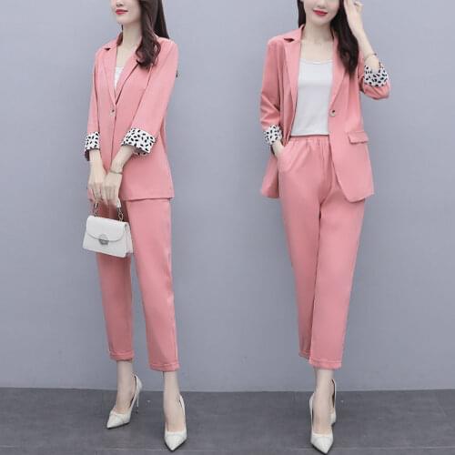 2021 Spring Autumn 2-piece set Ladies clothing Suits Plus Size Single Button Blazer Coat Tops+Pants Office Ladies Two-piece set