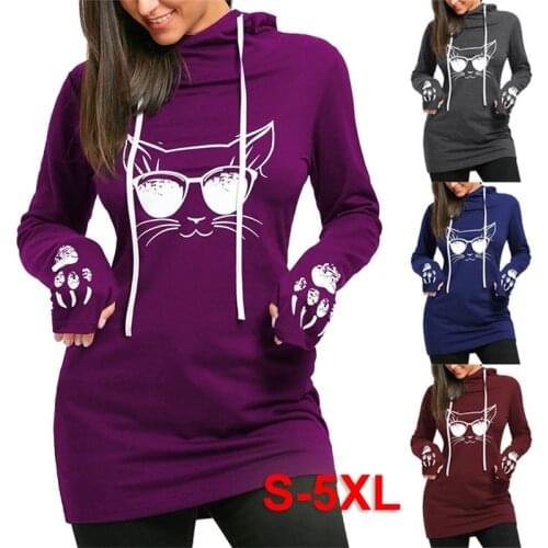 2019 Women dress And Hoody Ladies dress cat Printed Casual Pullovers Long Sleeve Spring Autumn Winter
