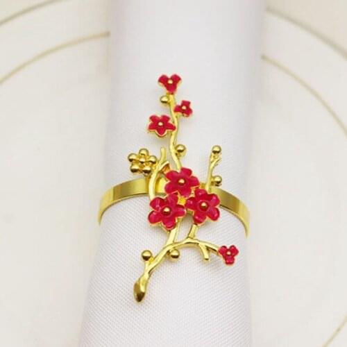 10Pcs Napkin Ring Crystal Plum Blossom Napkin Clasp Used for Wedding Party Dinner Christmas Holiday Decoration-Gold