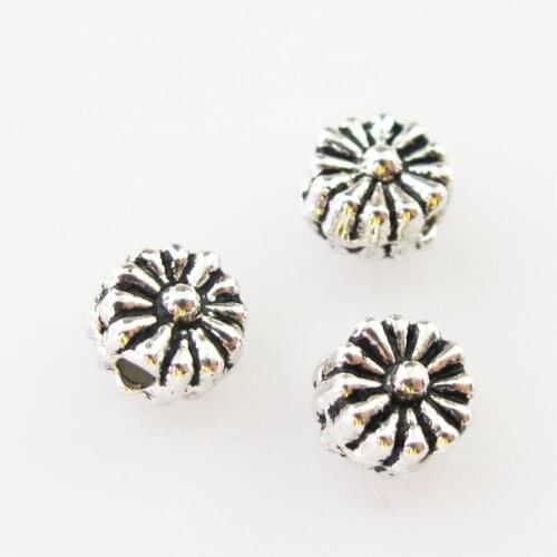 150Pcs Tibetan Silver Tiny Round Flower Flat Spacer Beads Charms 4.5mm