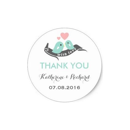 3.8cm Blue Pink Grey Love Birds Wedding Favor Sticker