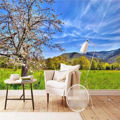 Beibehang papel de parede 3D photo Mural Wallpaper for Wall Sticker Fresh Grass Blue Sky Peach Tree Forest Decorative Background