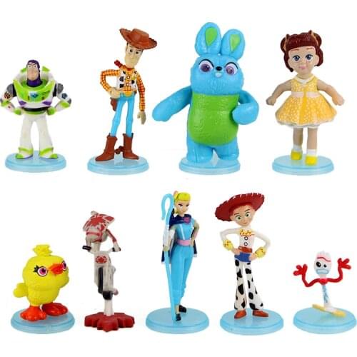 5-9cm 9pcs /Lot Toy Story 4 Woody Buzz Lightyear Jessie Bo Peep Ducky Bunny Forky Gabby Caboom Duke Mini PVC Figures Model Toys