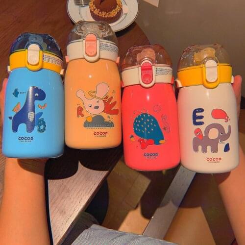 530ml Cute Cartoon Student Water Cup Stainless steel Thermos Water bottle With Straw Rope Portable Vacuum Flasks Thermal Mugs