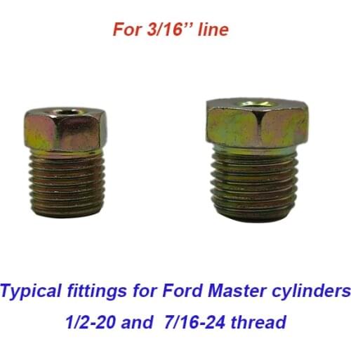 7/16-24 & 1/2-20 Ford Master Cylinder Stainless Tube Fittings - 3/16" line set
