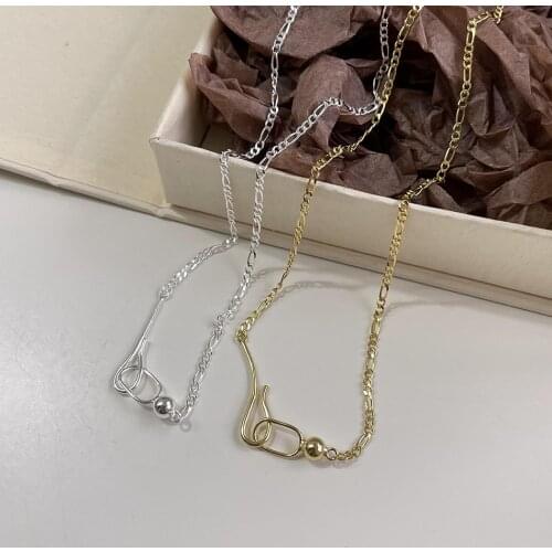 Amaiyllis 925 Sterling Silver Simple Handmade Interlocking Bead Necklace Minimalist Figaro Chain Necklace Jewelry