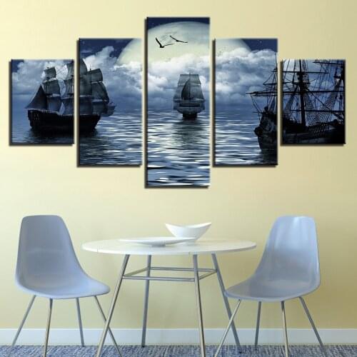 ArtSailing HD print 5 piece canvas painting seagull war ship on the sea Scenery poster living room decoration free shipping H241