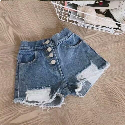 2021 Childrens Denim Shorts Girls Trousers Short skirt Baby Character Jeans Youth clothing Vintage solid mid waist