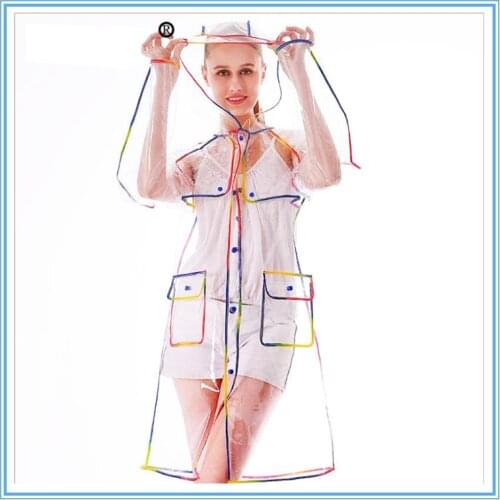 Rainbow Raincoat Fashion Womens Transparent Eva Plastic Girl Raincoat Travel Waterproof Rainwear Adult Poncho Outdoor Rain Coat