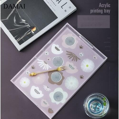 European Acrylic Trays Decorative Printing Flowers Tea Set Organizer Coffee Table Desktop Storage Tray Living Room Decoration