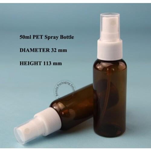 50pcs/lot High Quality 50ml Amber PET Perfume Atomizer Spray Bottle 50g Makeup Liquid White Cap Plastic Pot Refillable Vial