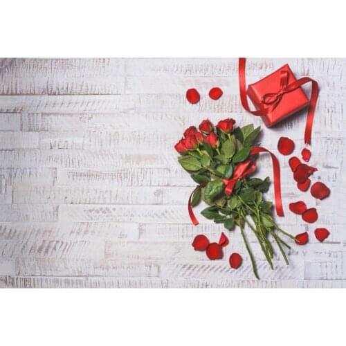 Laeacco Valentines Day Rose Petals Gift Wooden Board Wall Stage Scene Photographic Backdrop Photography Photo Studio Background