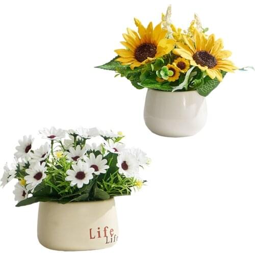 Faux Flower Plants Potted, Artificial Plant in Pot Fake Plants Bonsai for Office, Home, Kitchen, Table Indoor Decor