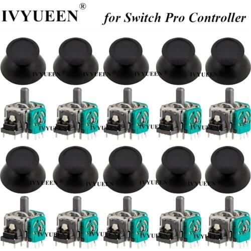 IVYUEEN 10 Sets for Nintendo Switch Pro Controller 3D Analog Stick 3 Pin Sensor Module Potentiometer with ThumbSticks Cap Repair