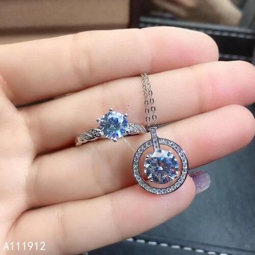 KJJEAXCMY fine jewelry natural Mosang Diamond 925 sterling silver women pendant necklace ring set support test luxury