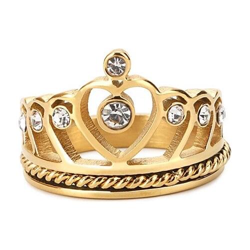 Classic ladies yellow gold color filled wedding band luxury fashion jewelry finger crown ring for women