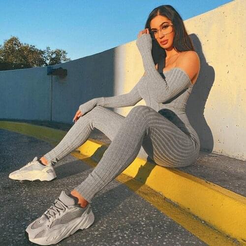 Hosen Sexy 2 Stück Sets Frauen Slash Neck Langarm Crop Top and Volley Lunge Splice Fest Beiläufige Herbs Zwei-stück