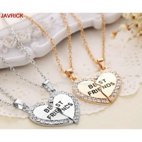Best Friends 2 Parts Charming Splice Broken Heart Gift Couple collier collares necklace1Pair Half Love Heart Rhinestone Pendant