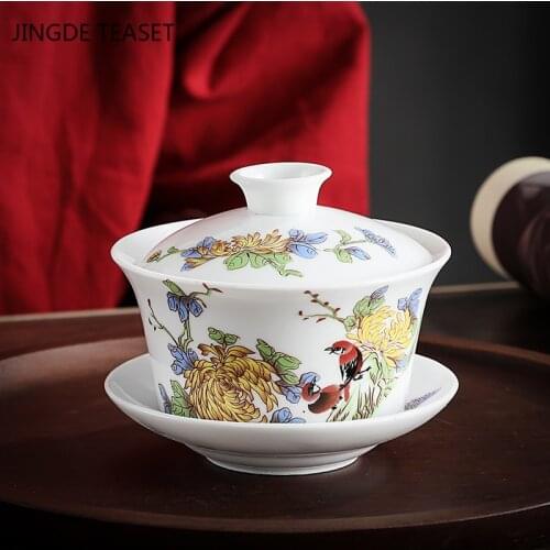 Miyayan style Ceramic Gaiwan Teacup handmade Flower pattern Tea tureen Bowl Chinese luxury Porcelain Teaware Accessories 280ml