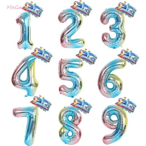 Cartoon Car Balloons Train Foil Balloon Ambulance Globos Children1 2 3th Birthday Party Decor Kids Gradient 32 inch Number Balls