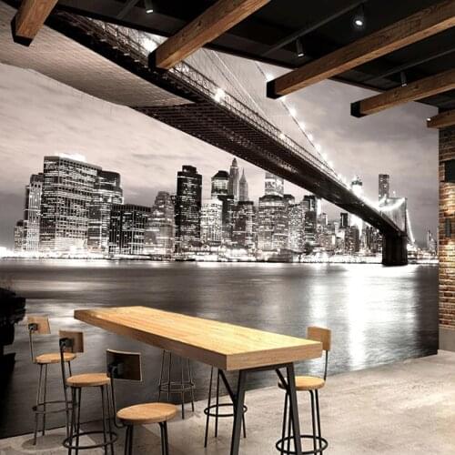 Custom Mural City Bridge Night View 3D Black And White Classic Photo Wallpaper For Bedroom Study Living Room Wall Decor Painting